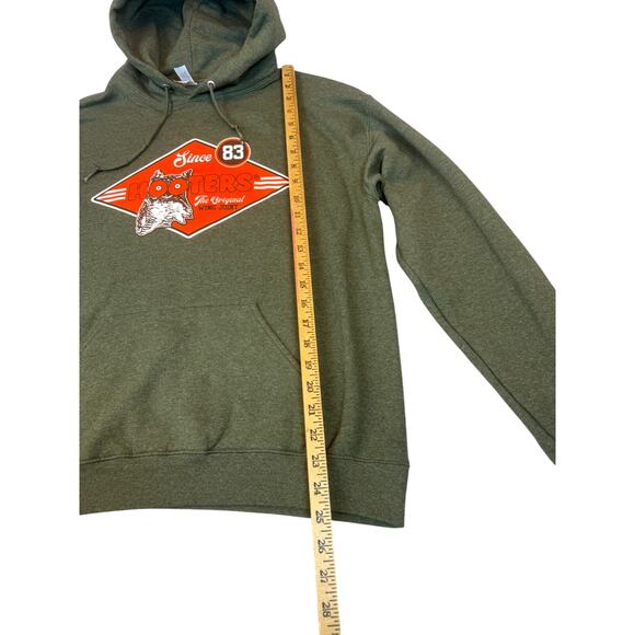 Vintage Hooters Hoodie M Sweatshirt Green Orange Owl Adult Medium Jerzees - Picture 3 of 8